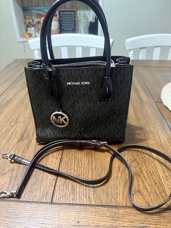 Michael Kors Handbags - Michael Kors Black Logo Mini Tote with Gold MK Charm